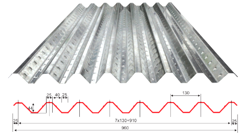 44-130 mm Steel Emboss Decking Sheet
